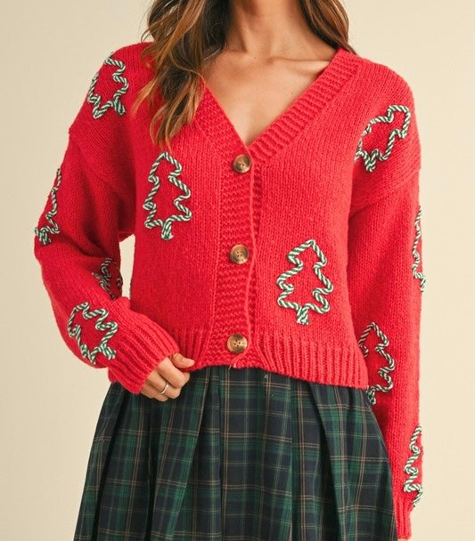 PREORDER Women's Tree Cardigan Red