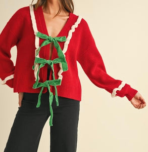 PREORDER Women's Velvet Bow Cardigan