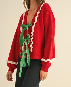 PREORDER Women's Velvet Bow Cardigan