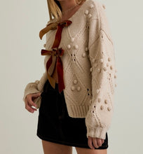 Load image into Gallery viewer, PREORDER Women&#39;s Brown Velvet Bow Cardigan
