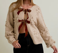Load image into Gallery viewer, PREORDER Women&#39;s Brown Velvet Bow Cardigan
