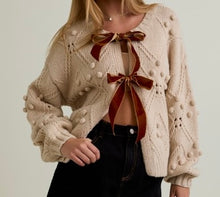 Load image into Gallery viewer, PREORDER Women&#39;s Brown Velvet Bow Cardigan
